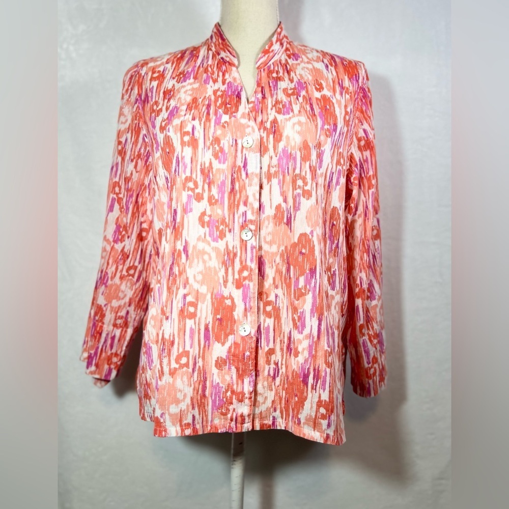 Hearts of Palm Button Down Blouse Women’s Size 14 Pink/Orange/White - Picture 2 of 10
